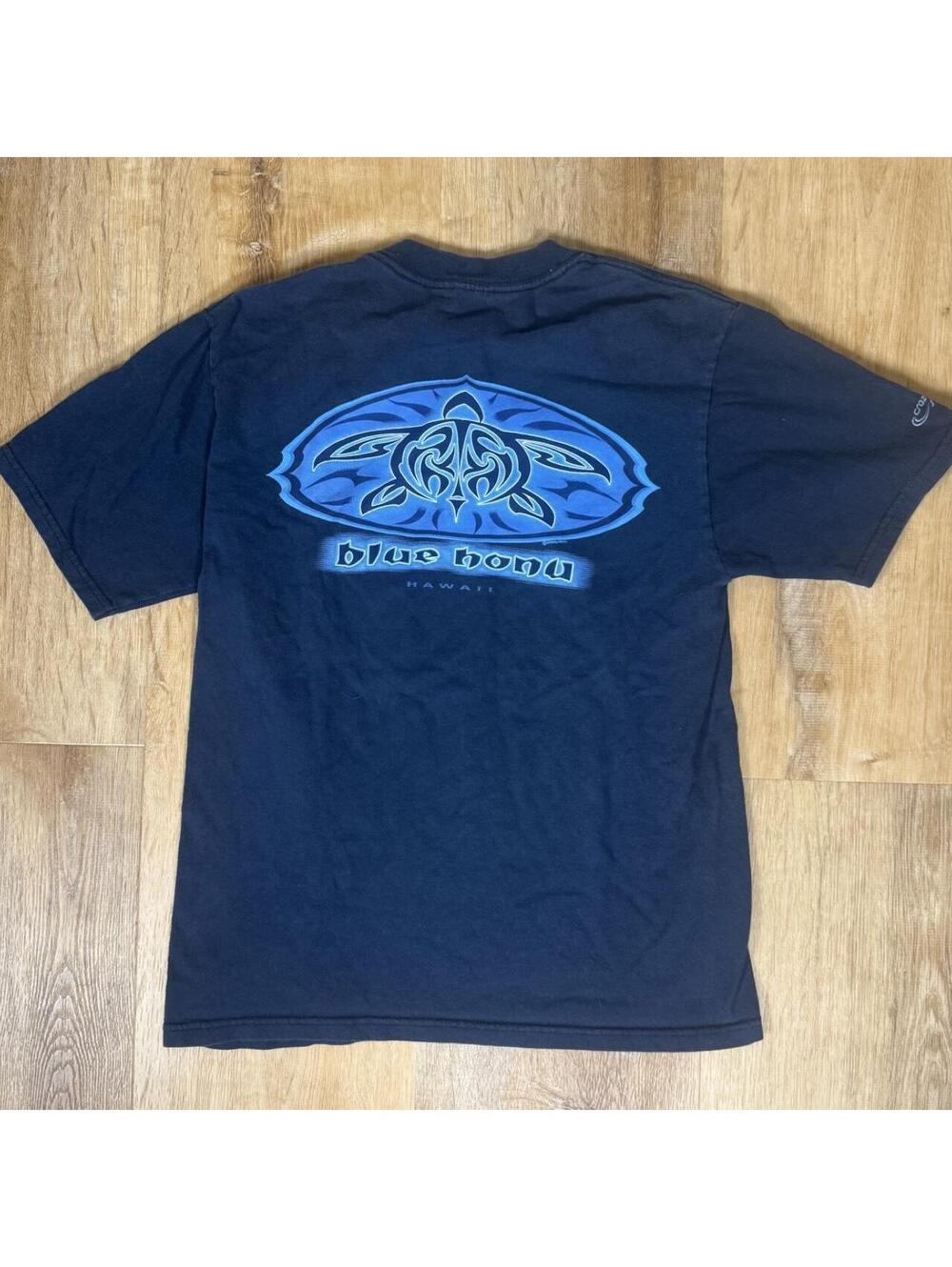 Y2K Blue Honu Hawaii Crazy Shirts Black Graphic T-Shirt β Fits S